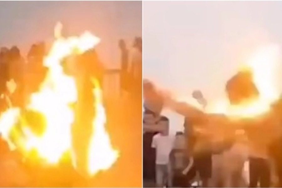 Η στιγμή που χορευτής αυτοπυρπολείται ενώ κάνει σόου με φωτιές στην Κριμαία