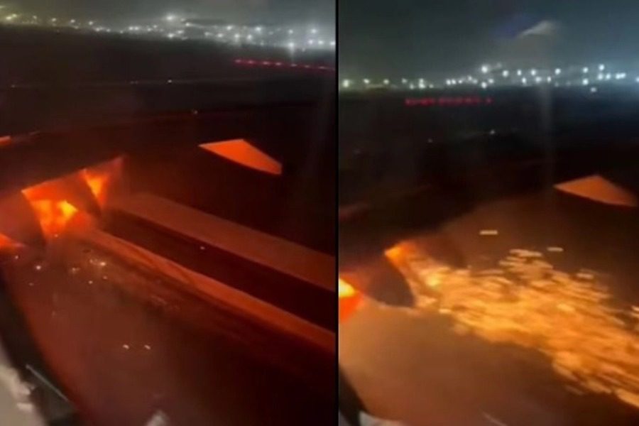 H τρομακτική στιγμή που κινητήρας αεροπλάνου παίρνει φωτιά κατά τη διάρκεια της απογείωσης