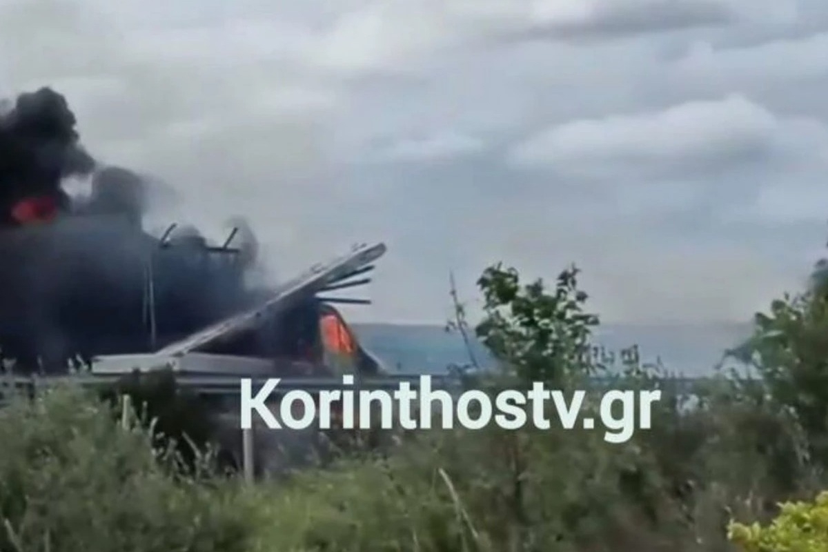 Δείτε βίντεο: Φωτιά σε εν κινήσει φορτηγάκι στην Πατρών – Κορίνθου