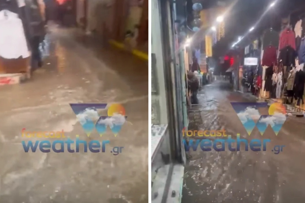 Η στιγμή που πλημμυρίζει το Μοναστηράκι – Ποτάμια οι δρόμοι