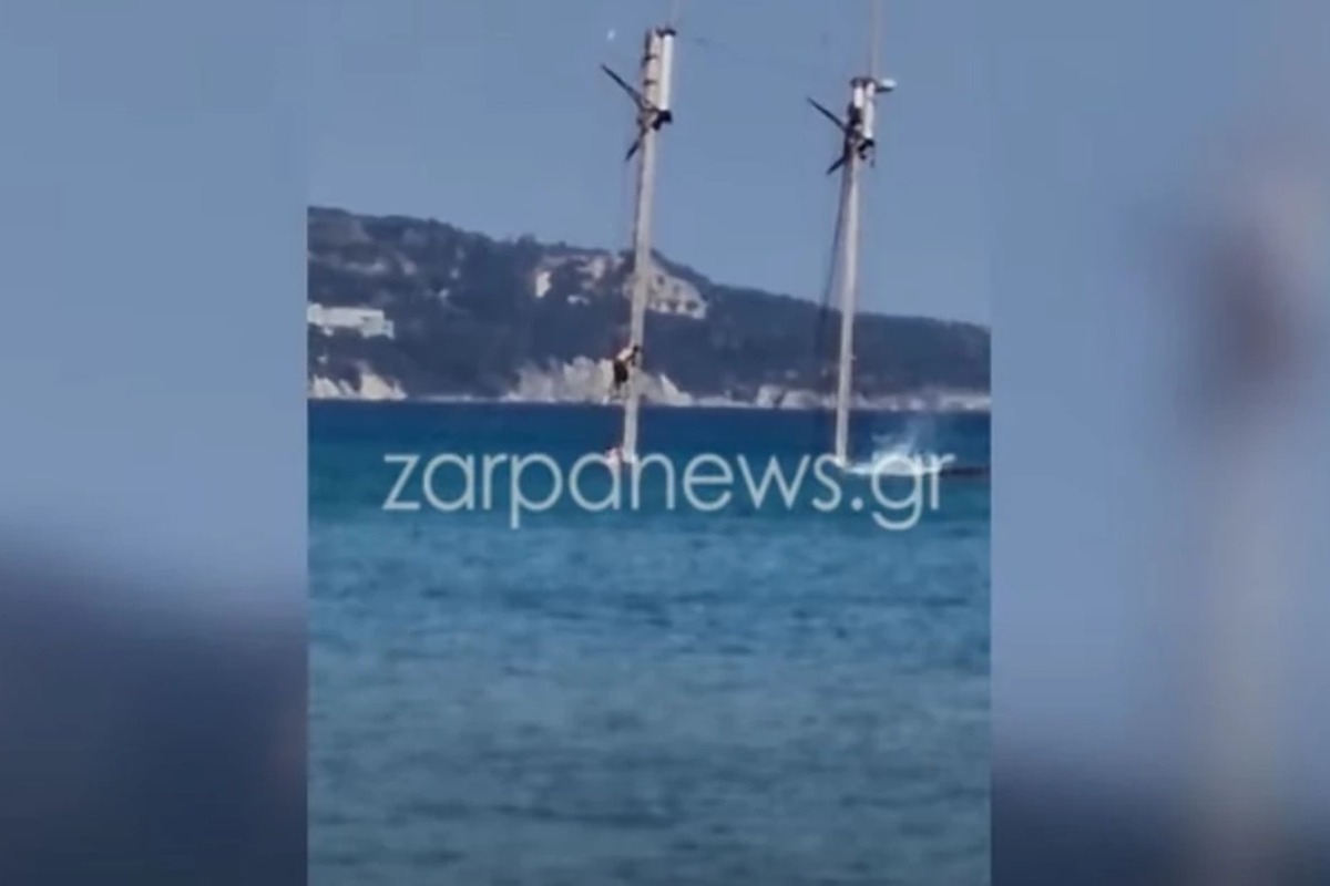 Οι επικίνδυνες βουτιές νεαρών από κατάρτι βυθισμένου ιστιοφόρου στα Χανιά - Δείτε το βίντεο
