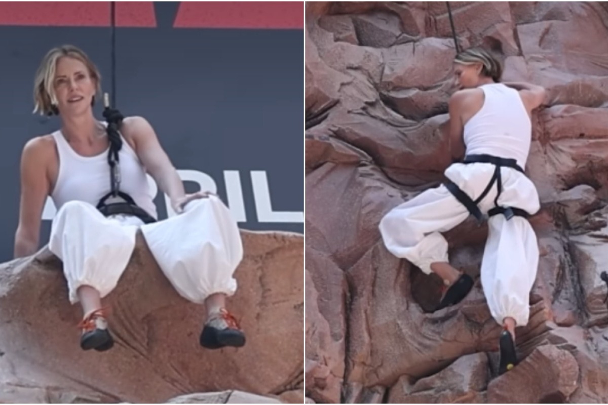 Η Σαρλίζ Θερόν σκαρφάλωσε σε κτίριο στην Times Square, δείτε βίντεο