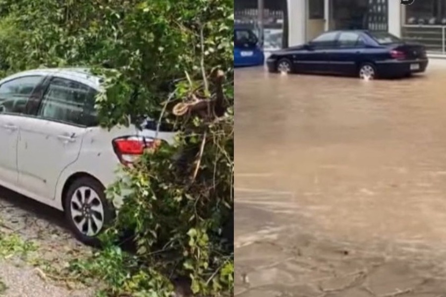 Ιωάννινα: Πλημμύρισαν οι δρόμοι από την έντονη βροχόπτωση και το χαλάζι ‑ Δέντρο καταπλάκωσε ΙΧ