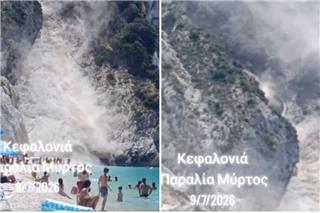 Δείτε βίντεο: Έπεσαν βράχοι στην παραλία Μύρτος της Κεφαλονιάς