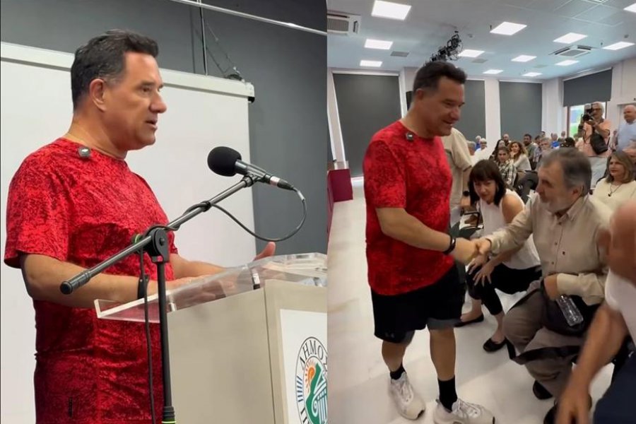 Ο Γεωργιάδης σε επίσημη εκδήλωση με… μια αναπάντεχη αμφίεση - τι είπε για να δικαιολογηθεί - Ο υπουργός Υγείας εμφανίστηκε σε συγκέντρωση κατοίκων στα Μελίσσια φορώντας ρούχα τένις, ζητώντας συγγνώμη για την εμφάνισή του.