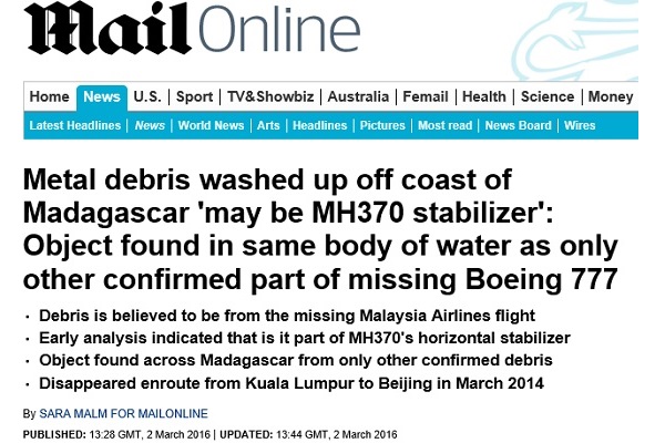 Συντρίμια του Boeing 777 της Malaysia σε ακτές της Μαδαγασκάρης;